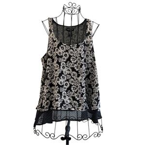 About A Girl Black and White Floral Tank Top